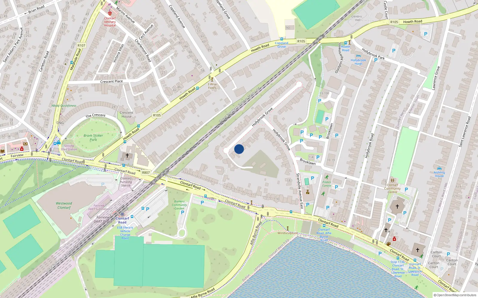 Overhead map showing the location of 21 Hollybrook Grove, Clontarf, Dublin 3