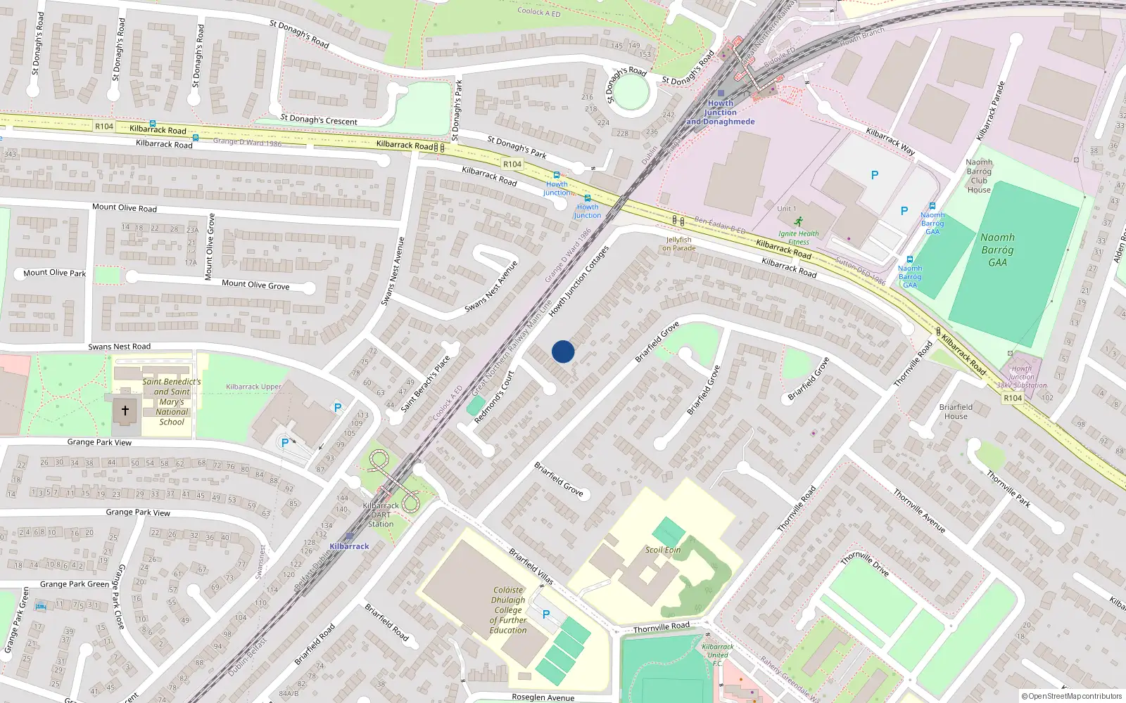 Overhead map showing the location of 21 Howth Junction, Kilbarrack, Dublin 5