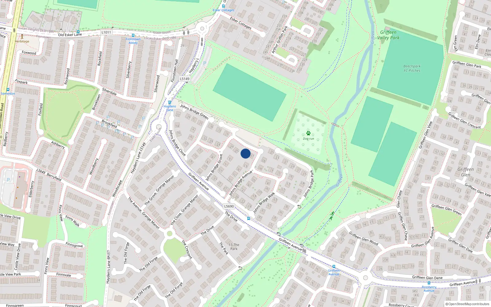 Overhead map showing the location of 21 Johnsbridge Avenue, Lucan