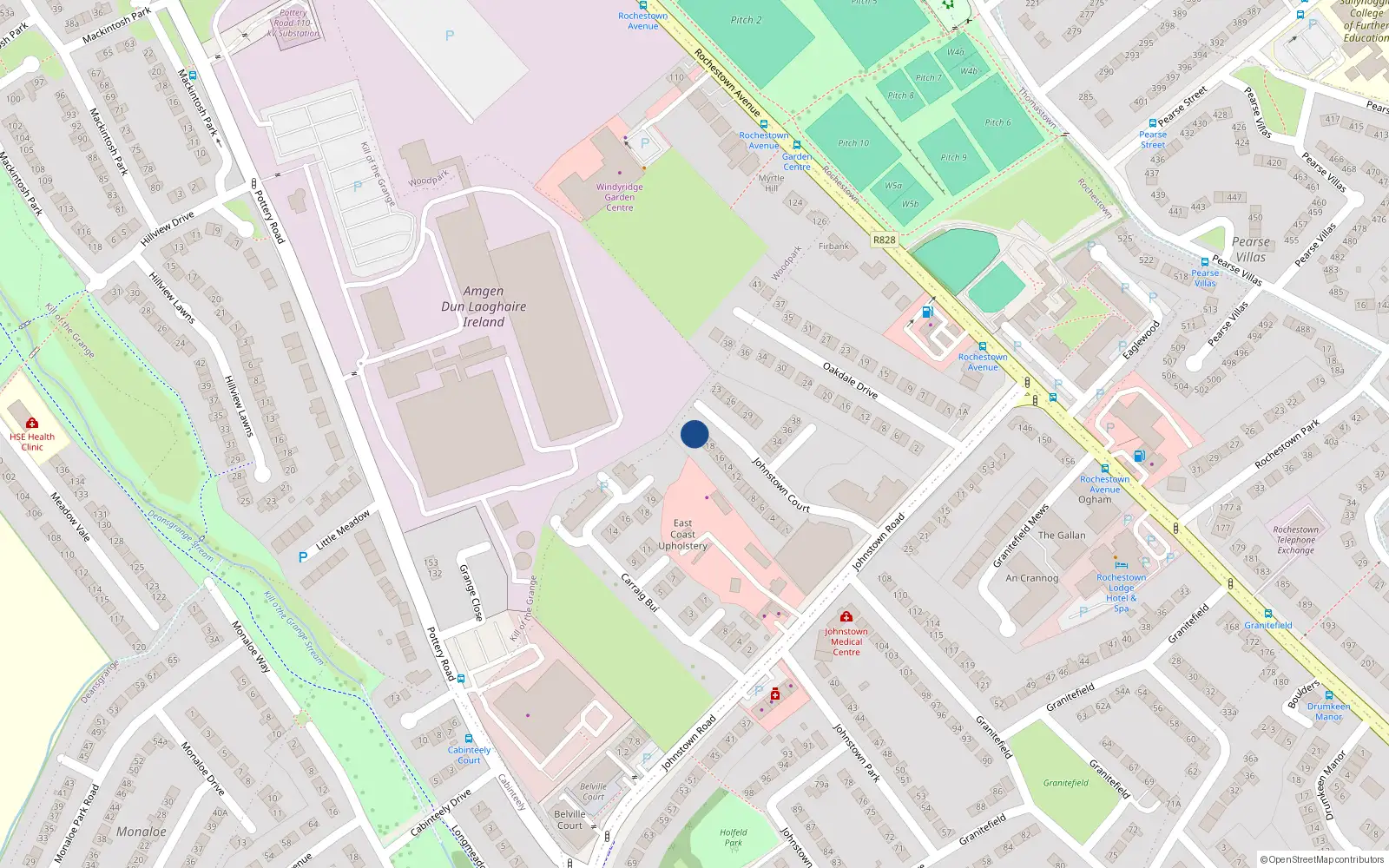 Overhead map showing the location of 21 Johnstown Court, Dublin