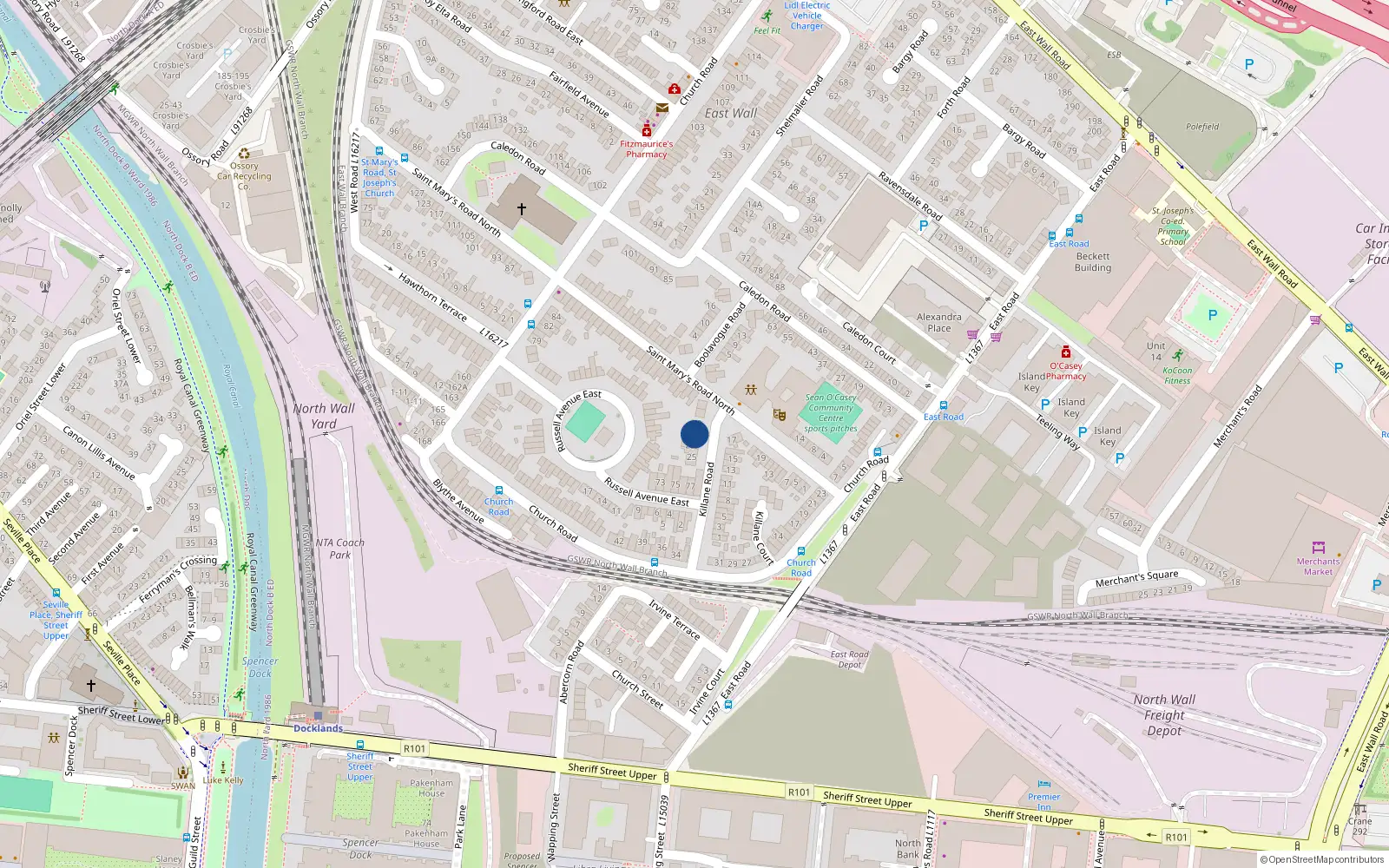 Overhead map showing the location of 21 Killane Road, Dublin 3