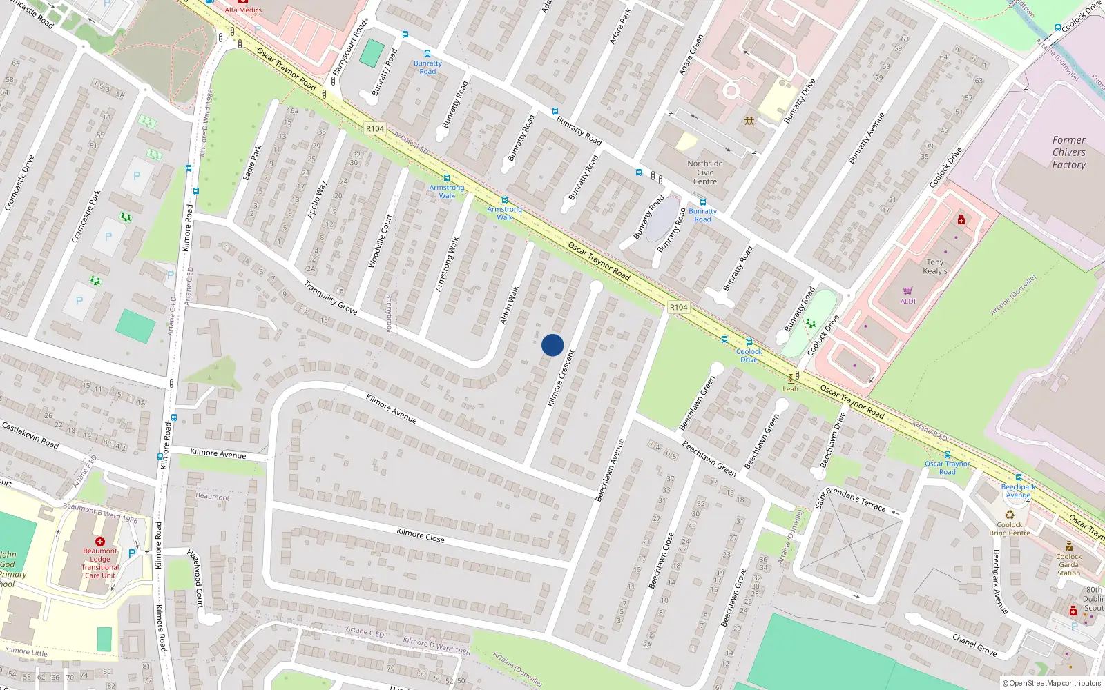 Overhead map showing the location of 21 Kilmore Crescent, Dublin 5