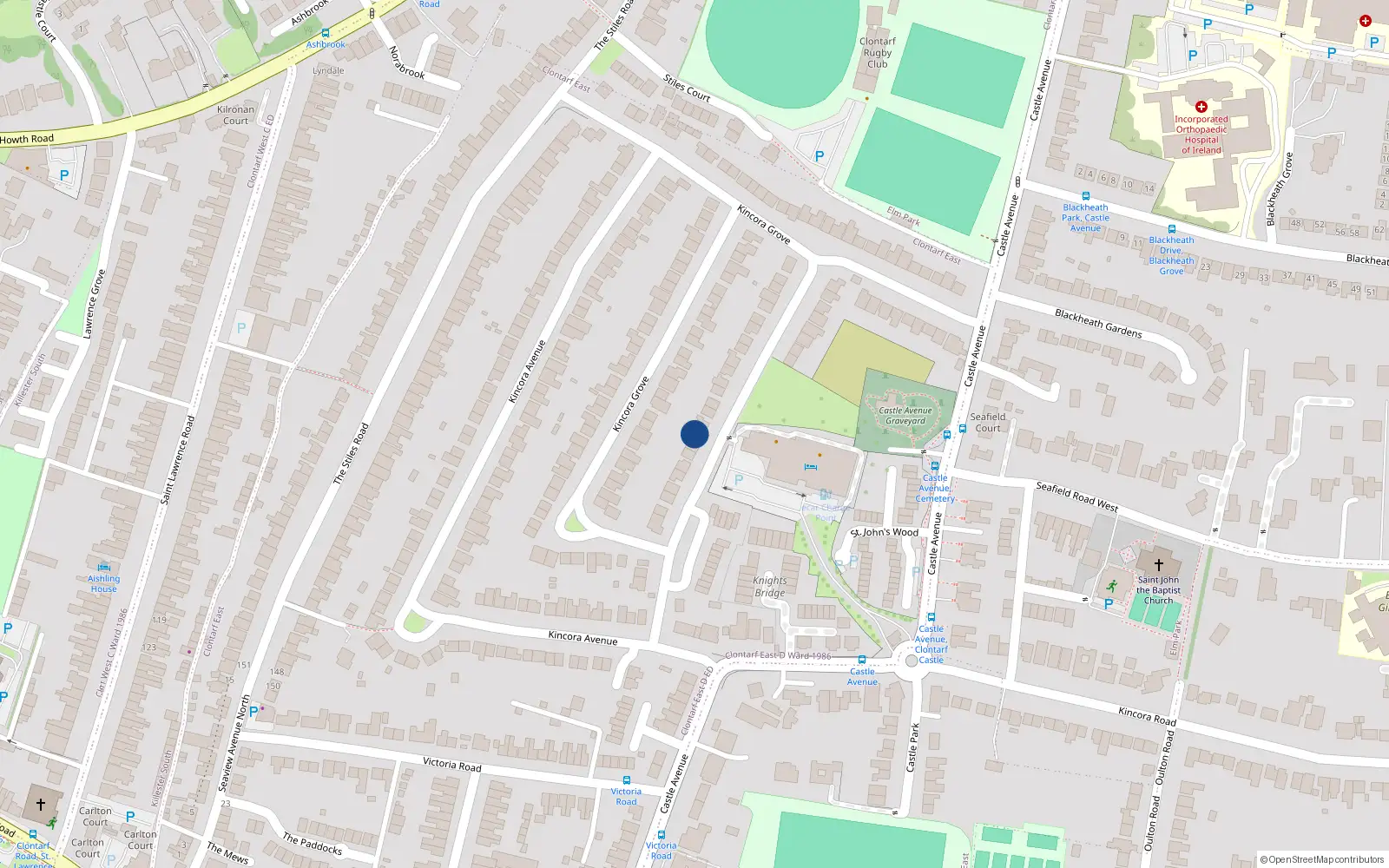 Overhead map showing the location of 21 Kincora Grove, Dublin 3