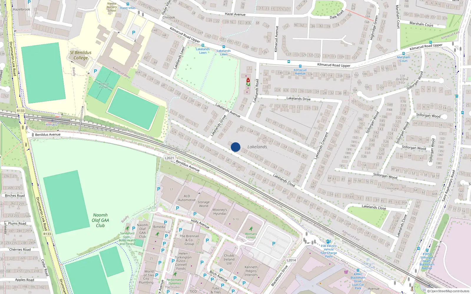Overhead map showing the location of 21 Lakelands Close, Stillorgan, Dublin