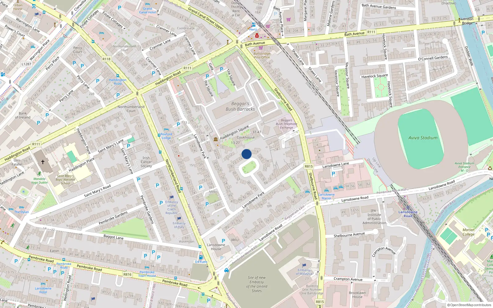 Overhead map showing the location of 21 Lansdowne Park, Dublin