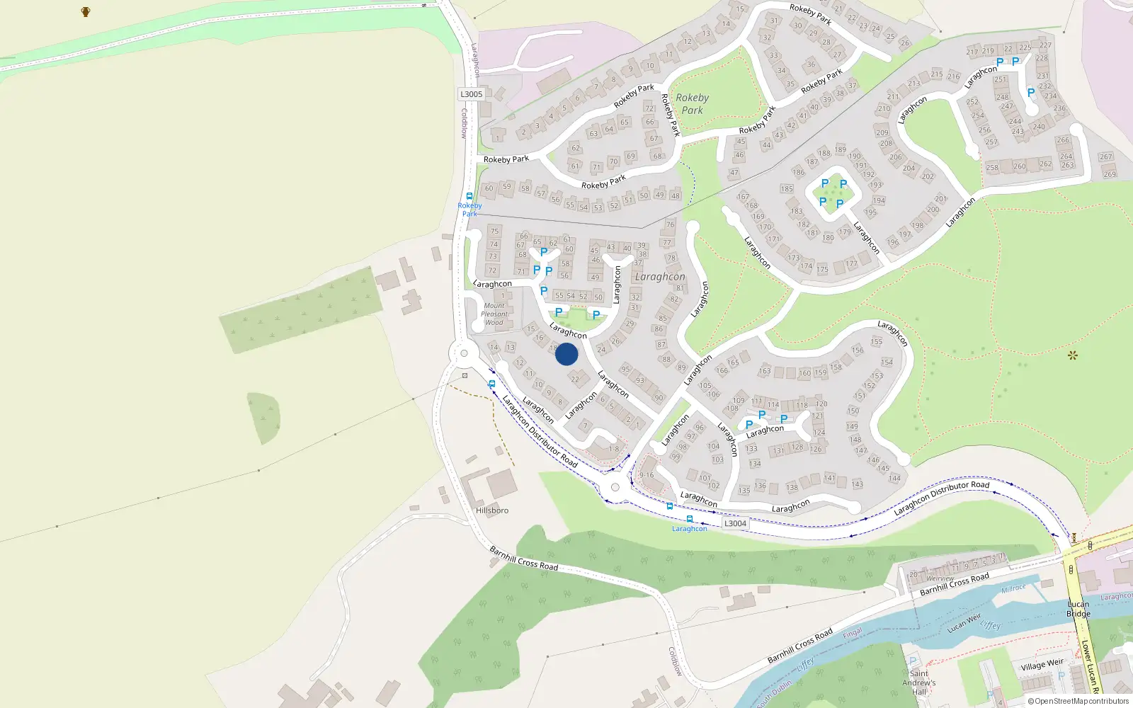 Overhead map showing the location of 21 Laraghcon, Lucan