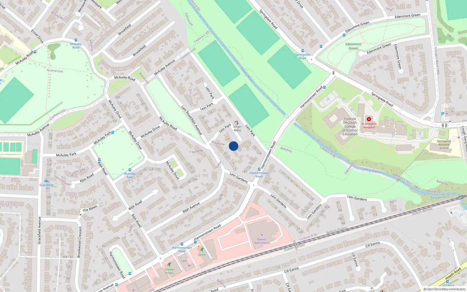 Overhead map showing the location of 21 Lein Park, Artane, Dublin 5