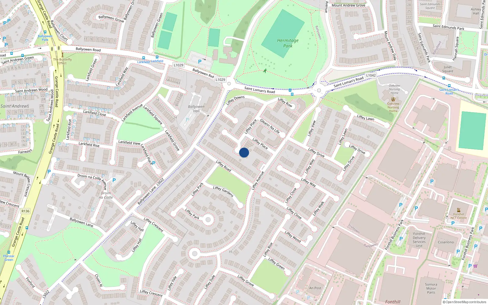 Overhead map showing the location of 21 Liffey Place, Lucan