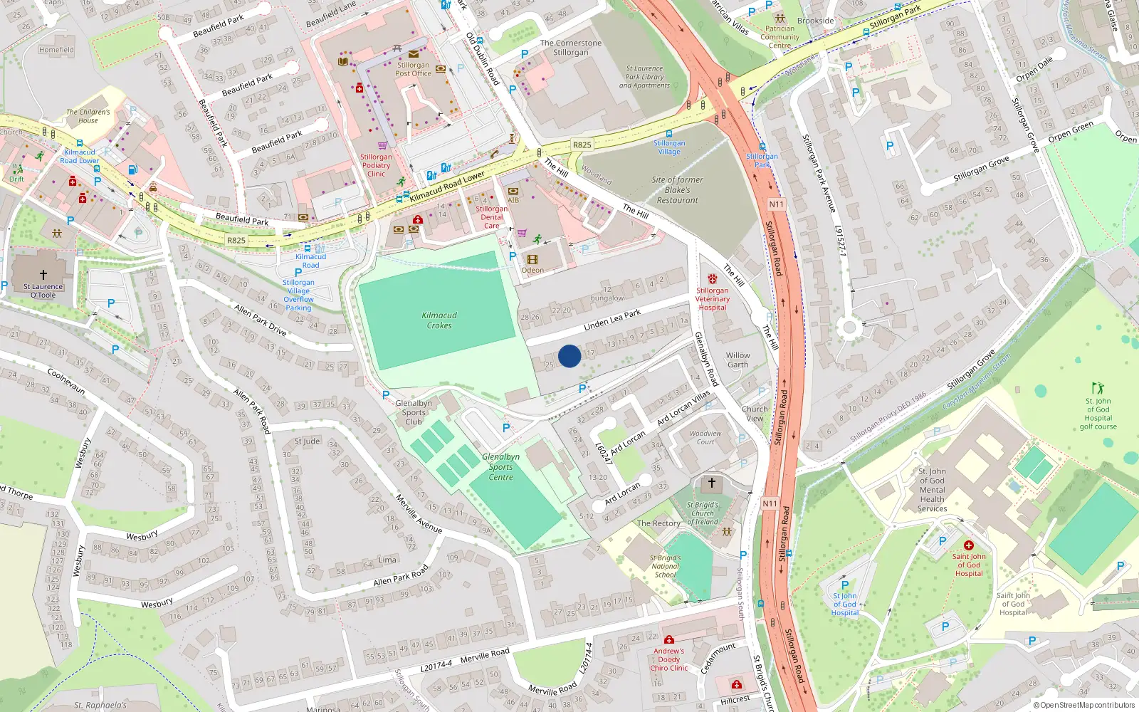 Overhead map showing the location of 21 Linden Lea Park, Dublin