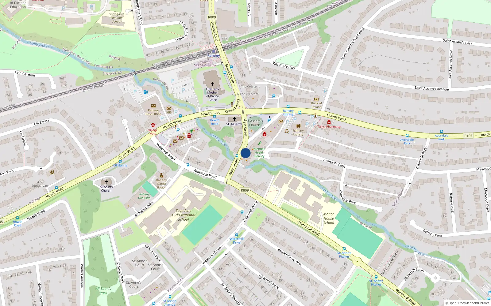 Overhead map showing the location of 21 Main Street, Dublin 5
