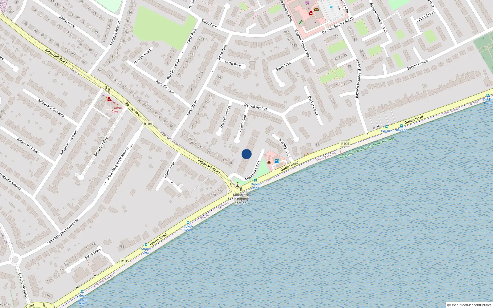 Overhead map showing the location of 21 Mariners Court, Dublin Road, Sutton Dublin 13