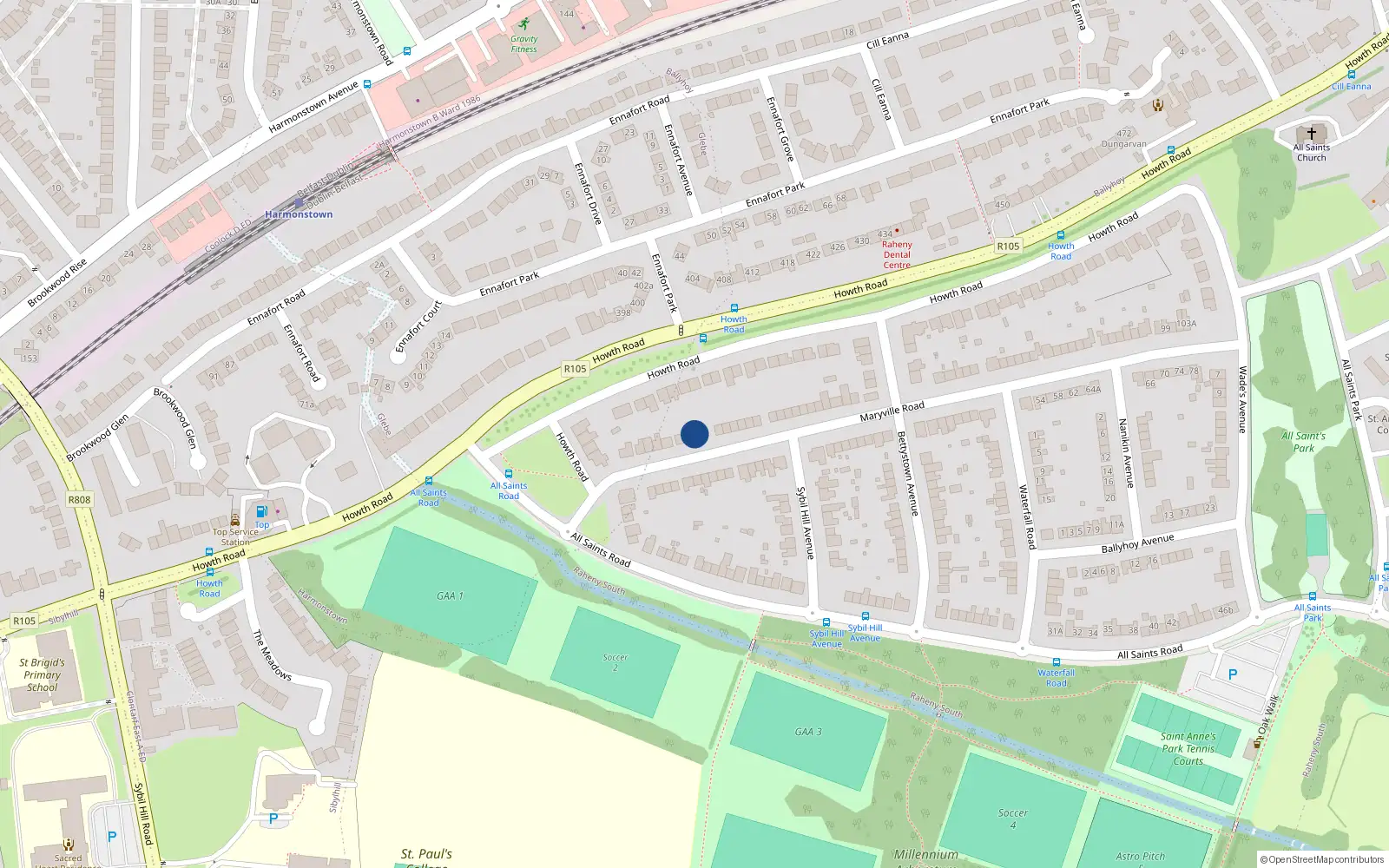 Overhead map showing the location of 21 Maryville Road, Dublin 5