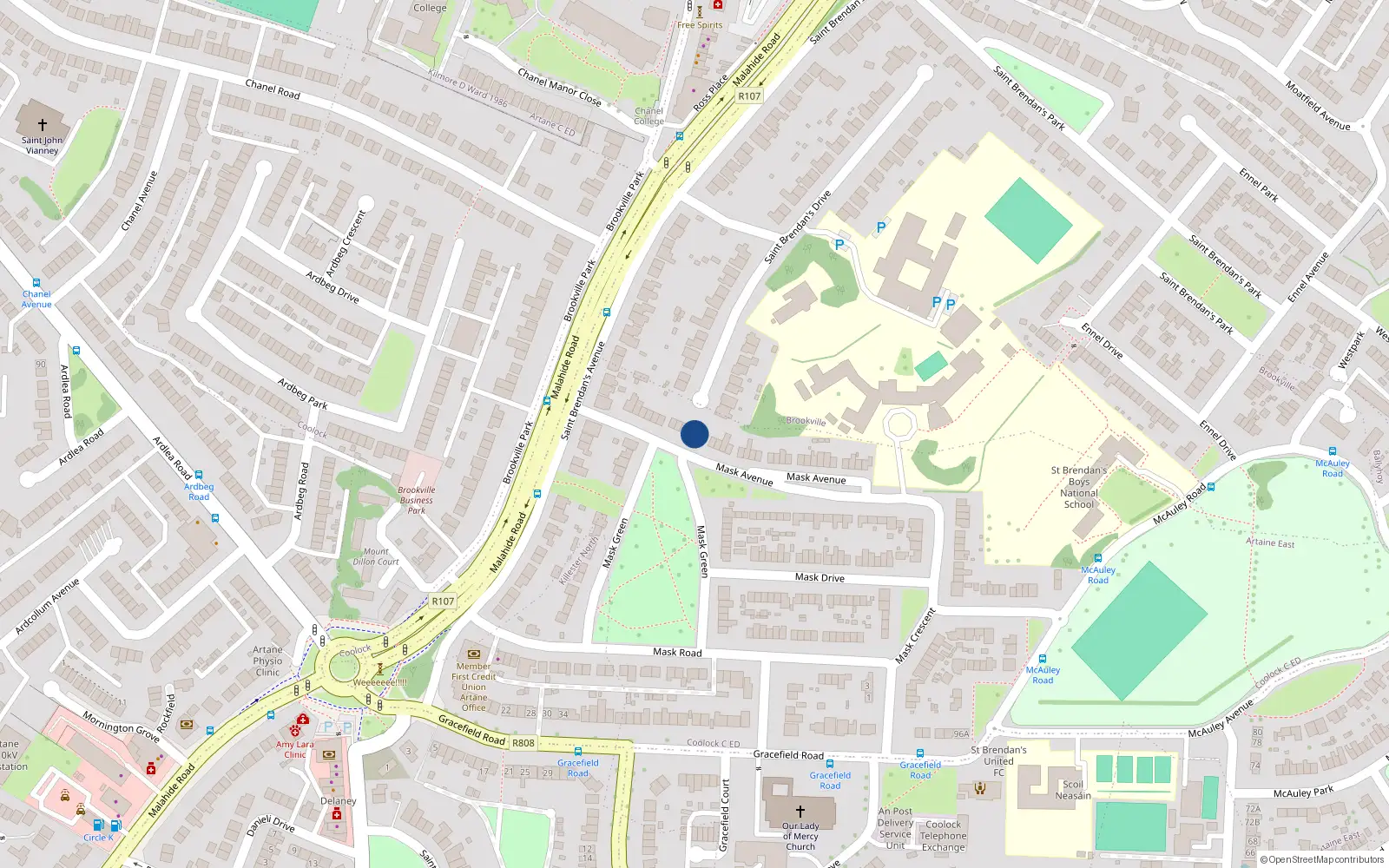 Overhead map showing the location of 21 Mask Avenue, Artane, Dublin 5