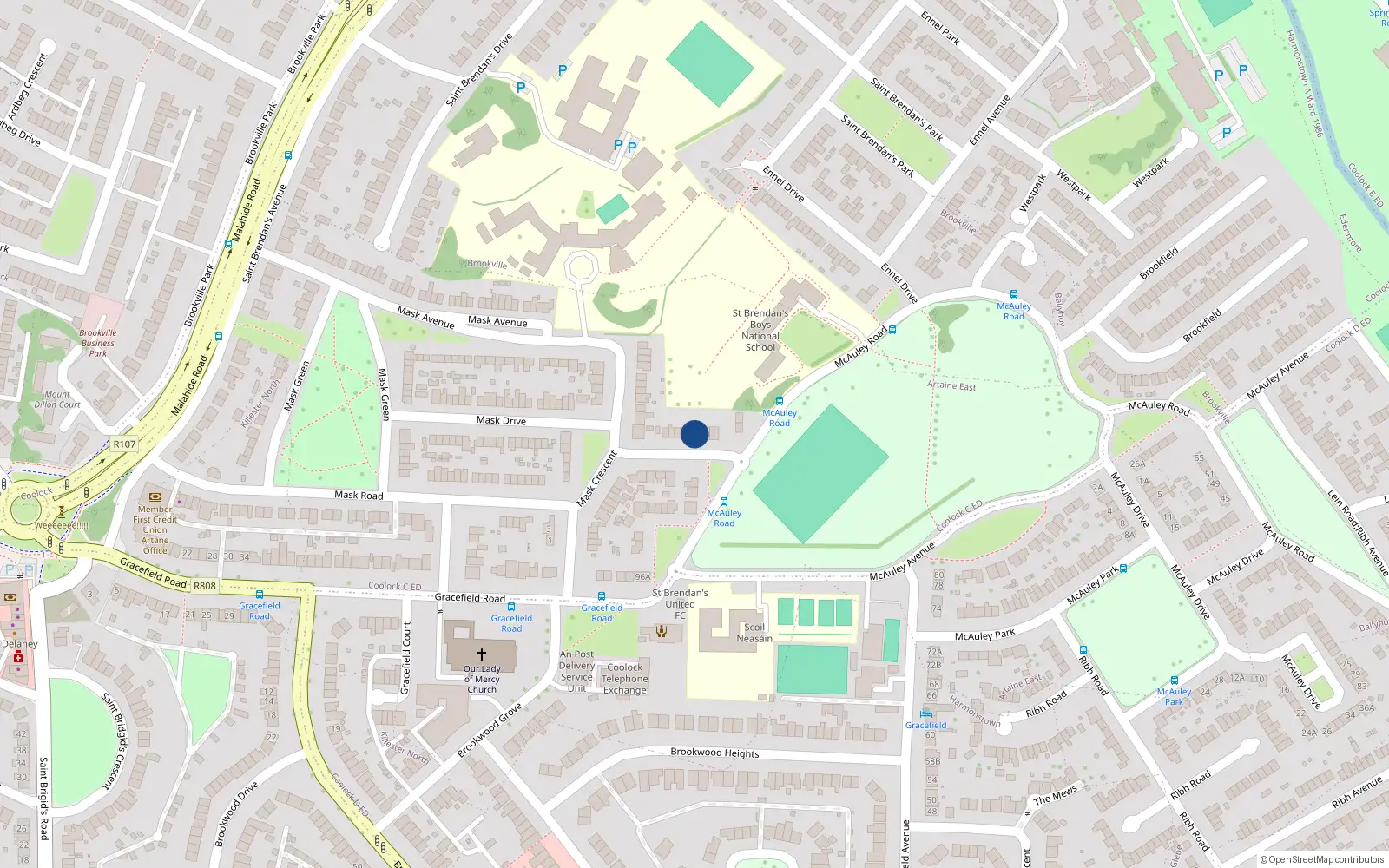 Overhead map showing the location of 21 Mask Crescent, Dublin 5