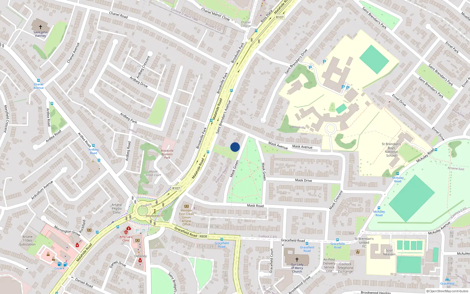Overhead map showing the location of 21 Mask Green, Artane, Dublin 5