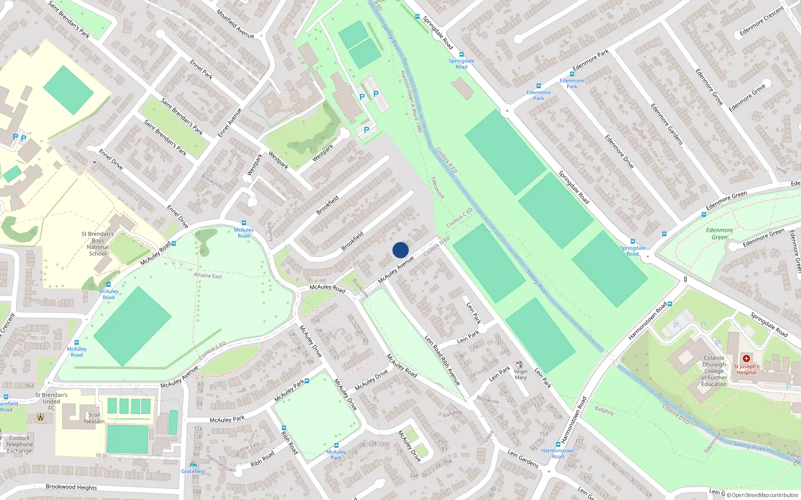 Overhead map showing the location of 21 Mc Auley Avenue, Artane, Dublin 5