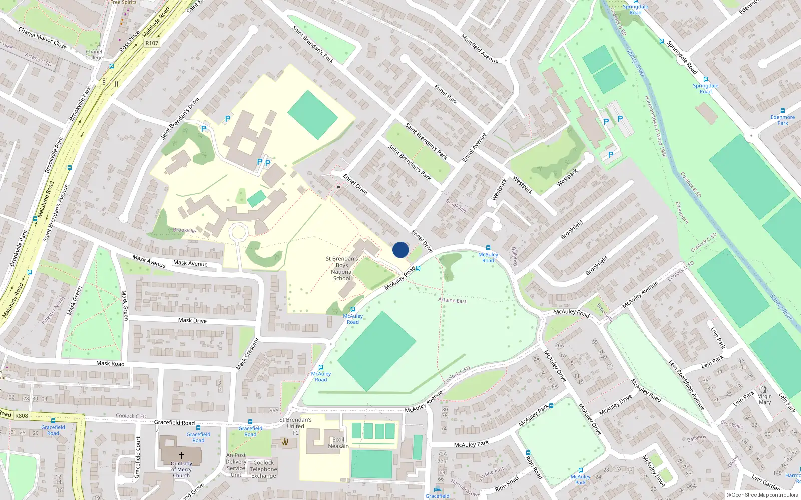 Overhead map showing the location of 21 Mcauley Road, Coolock, Dublin 5