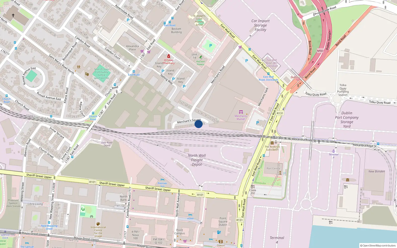 Overhead map showing the location of 21 Merchant's Square, Dublin 3