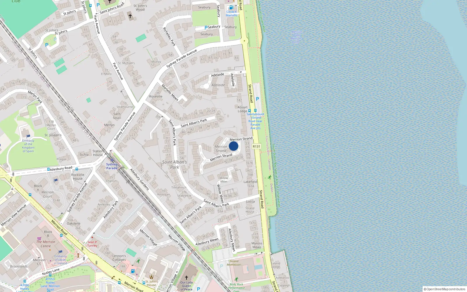 Overhead map showing the location of 21 Merrion Strand, Sandymount