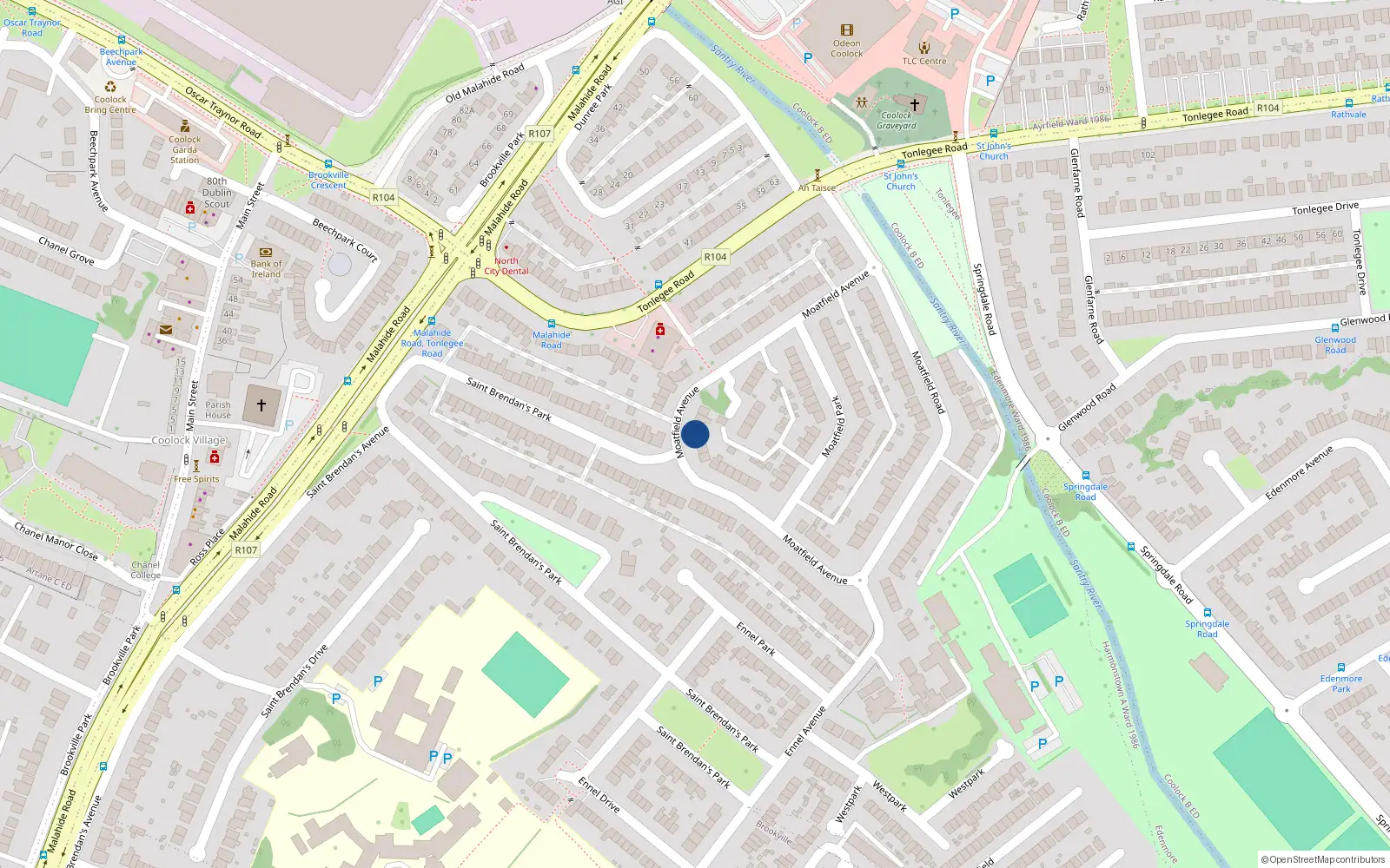 Overhead map showing the location of 21 Moatfield Avenue, Dublin 5