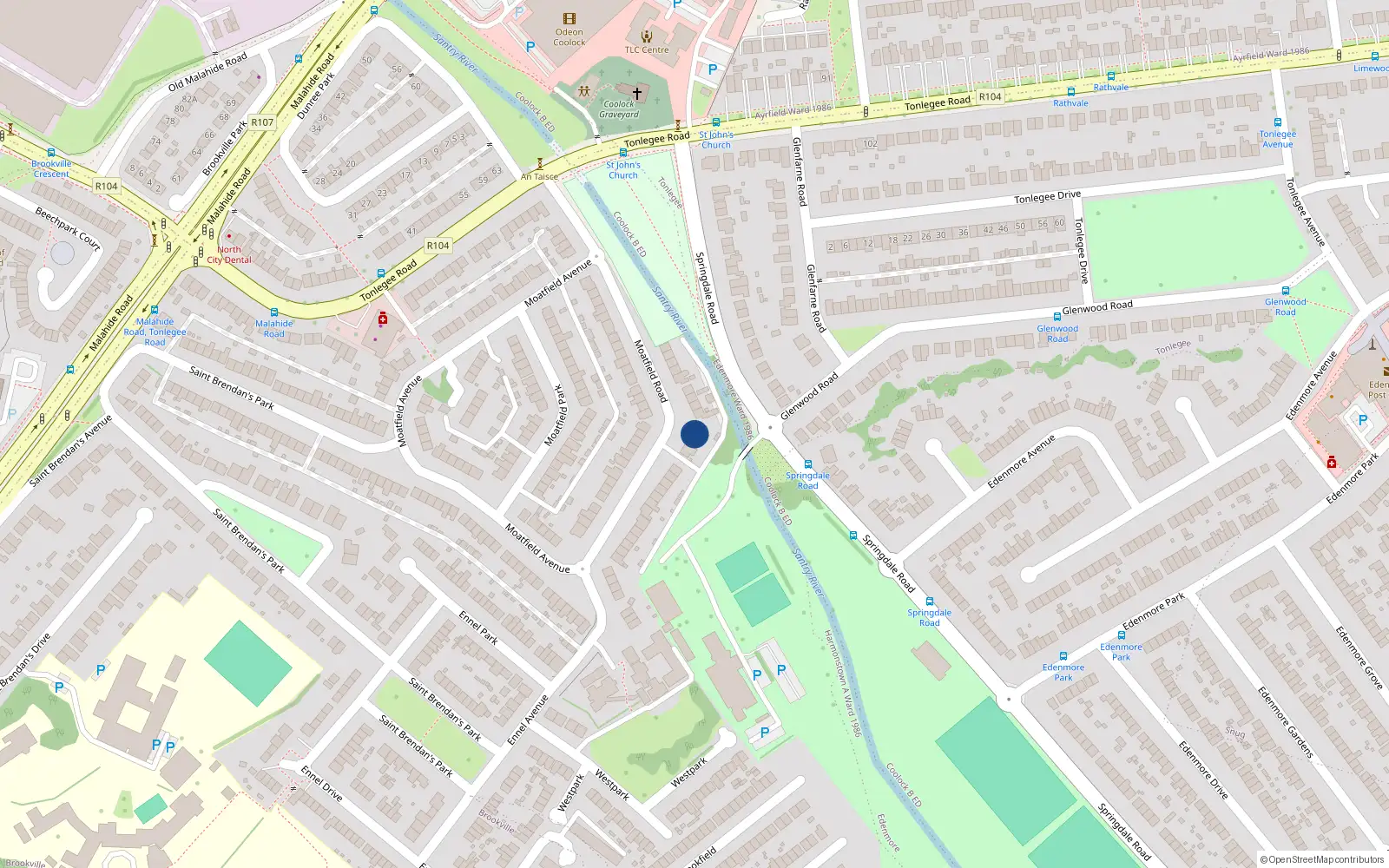 Overhead map showing the location of 21 Moatfield Road, St Brendans Estate, Coolock Dublin 5