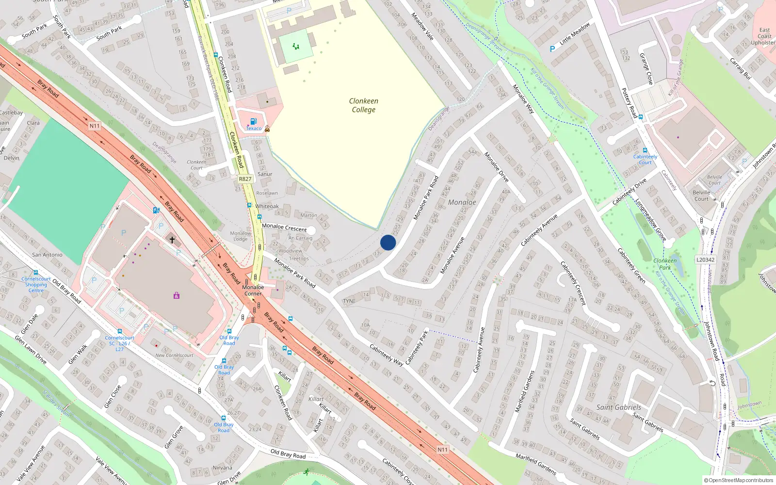 Overhead map showing the location of 21 Monaloe Park Road, Blackrock