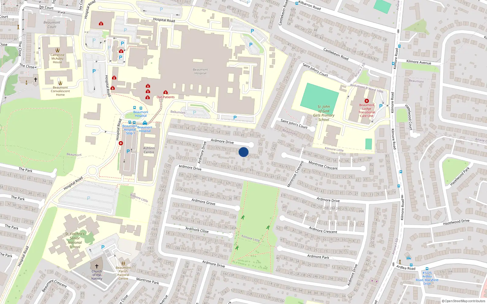 Overhead map showing the location of 21 Montrose Drive, Dublin 5