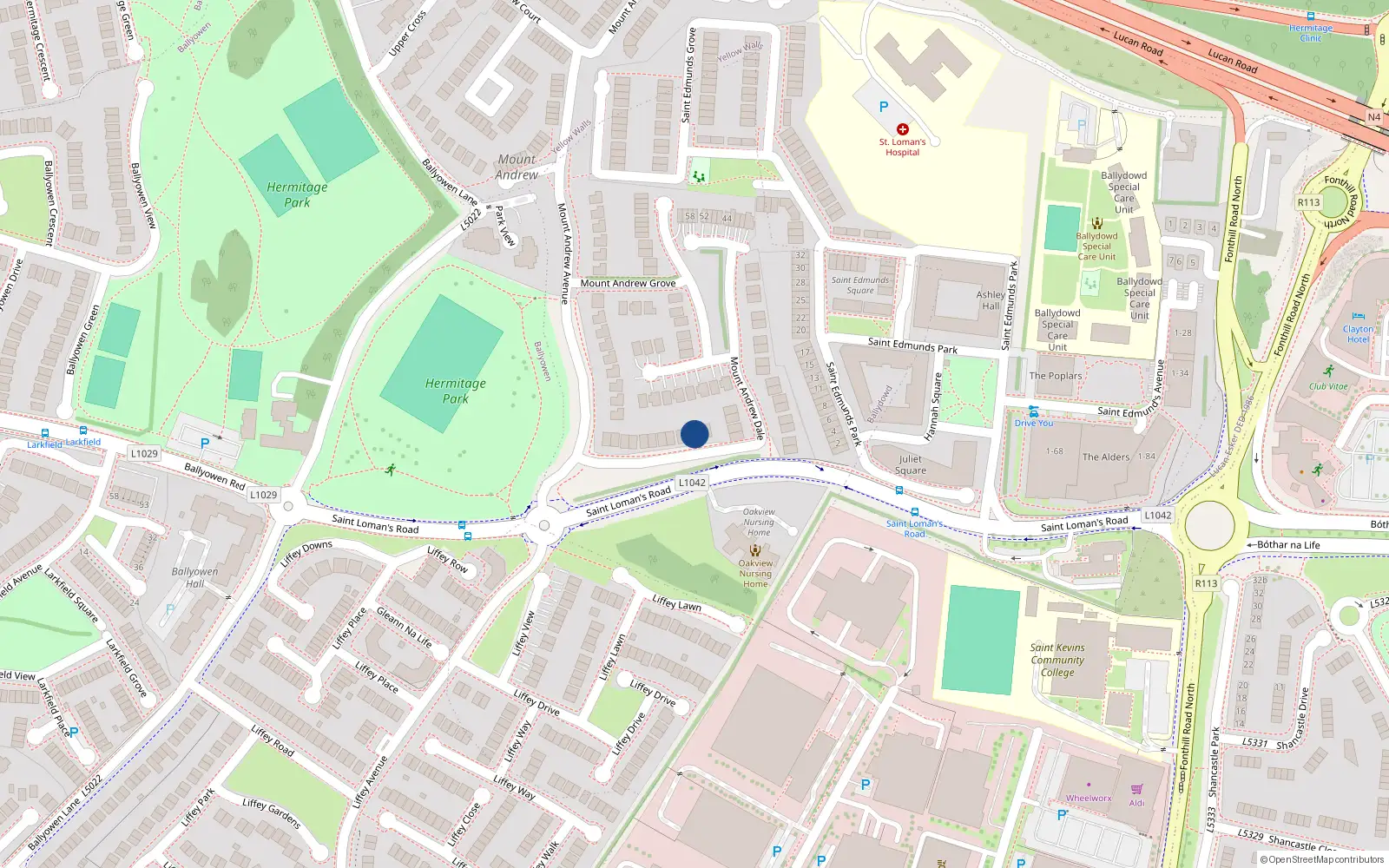 Overhead map showing the location of 21 Mount Andrew Dale, Lucan, Dublin