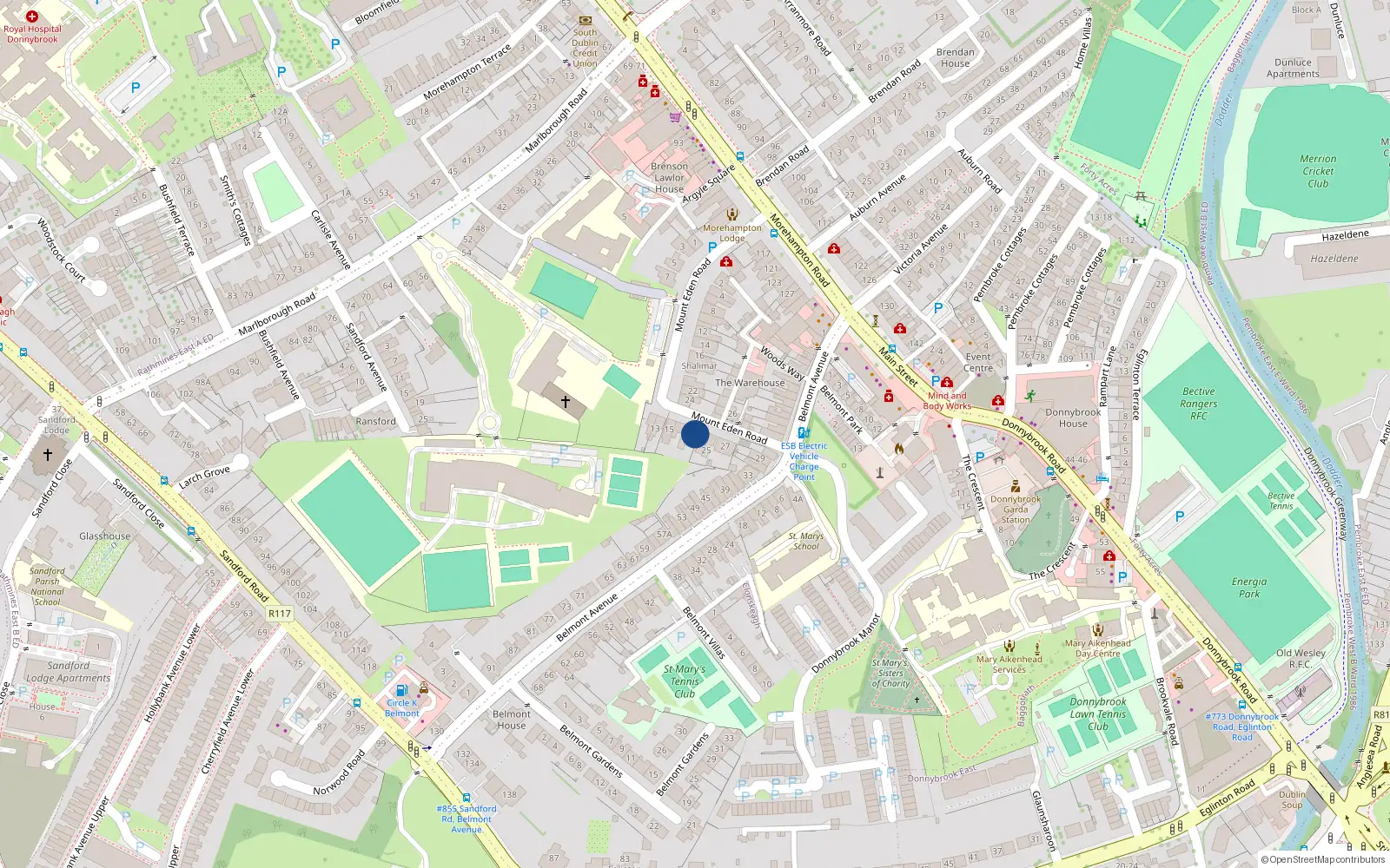 Overhead map showing the location of 21 Mount Eden Road, Donnybrook