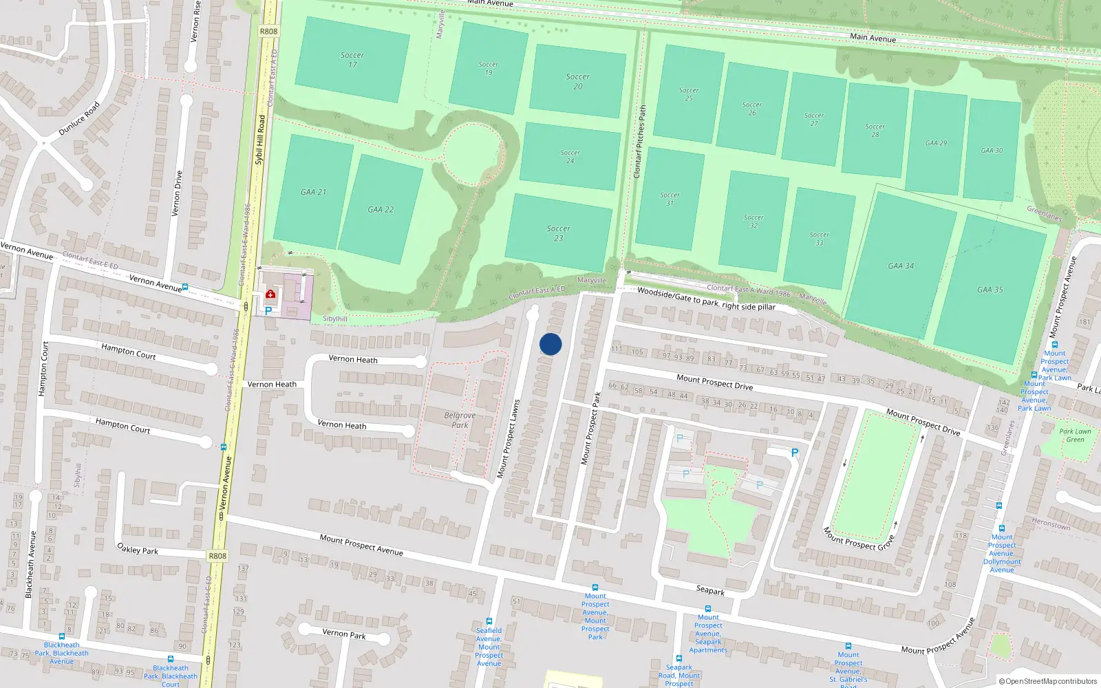 Overhead map showing the location of 21 Mount Prospect Lawns, Dublin 3