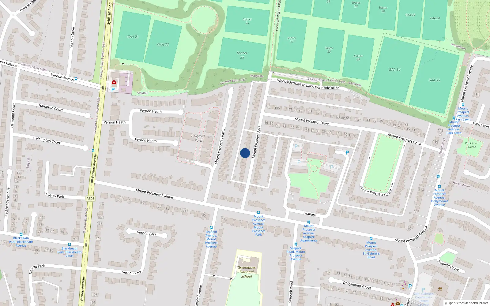 Overhead map showing the location of 21 Mount Prospect Park, Dublin 3