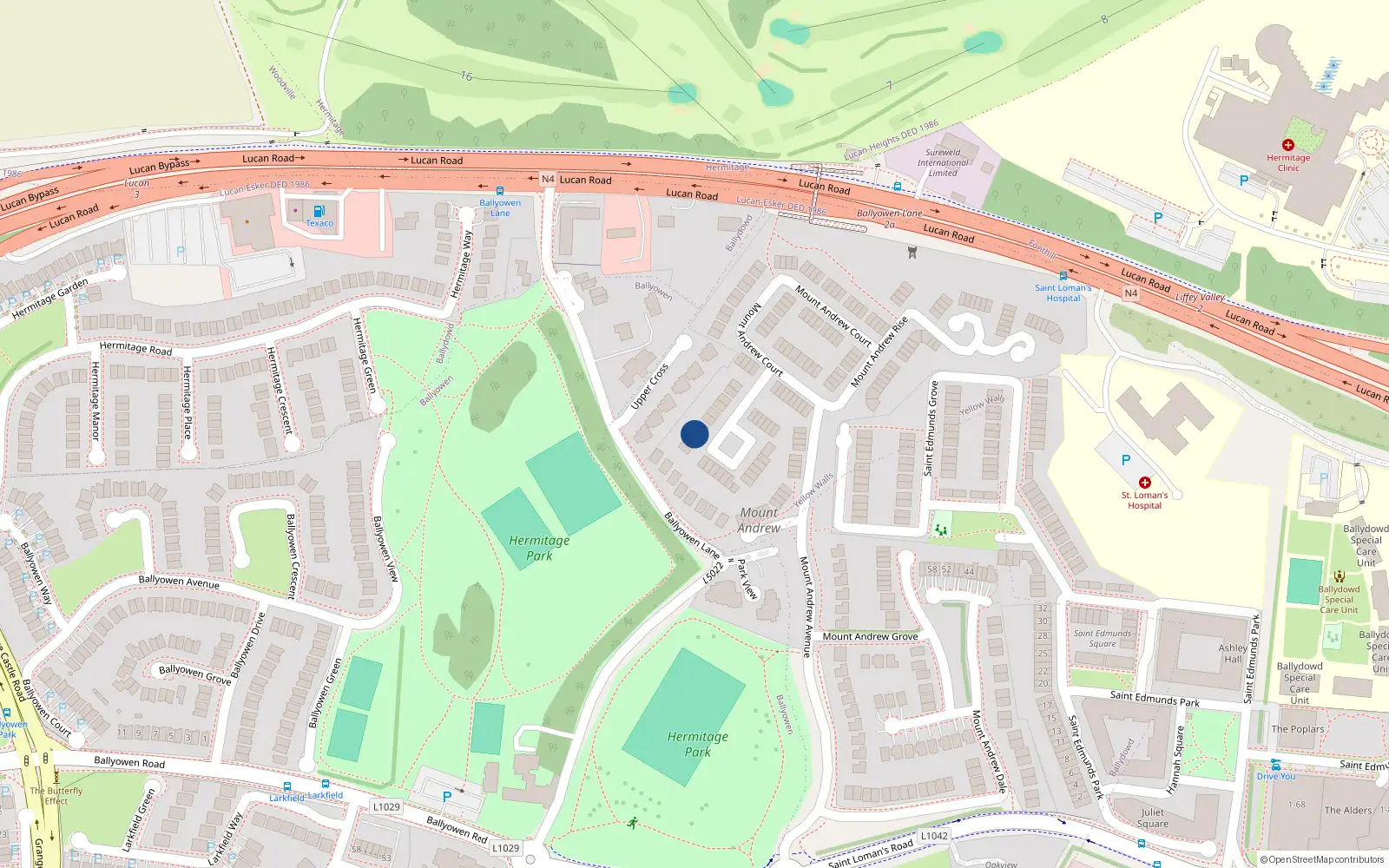 Overhead map showing the location of 21 Mount Andrew Crescent, Lucan