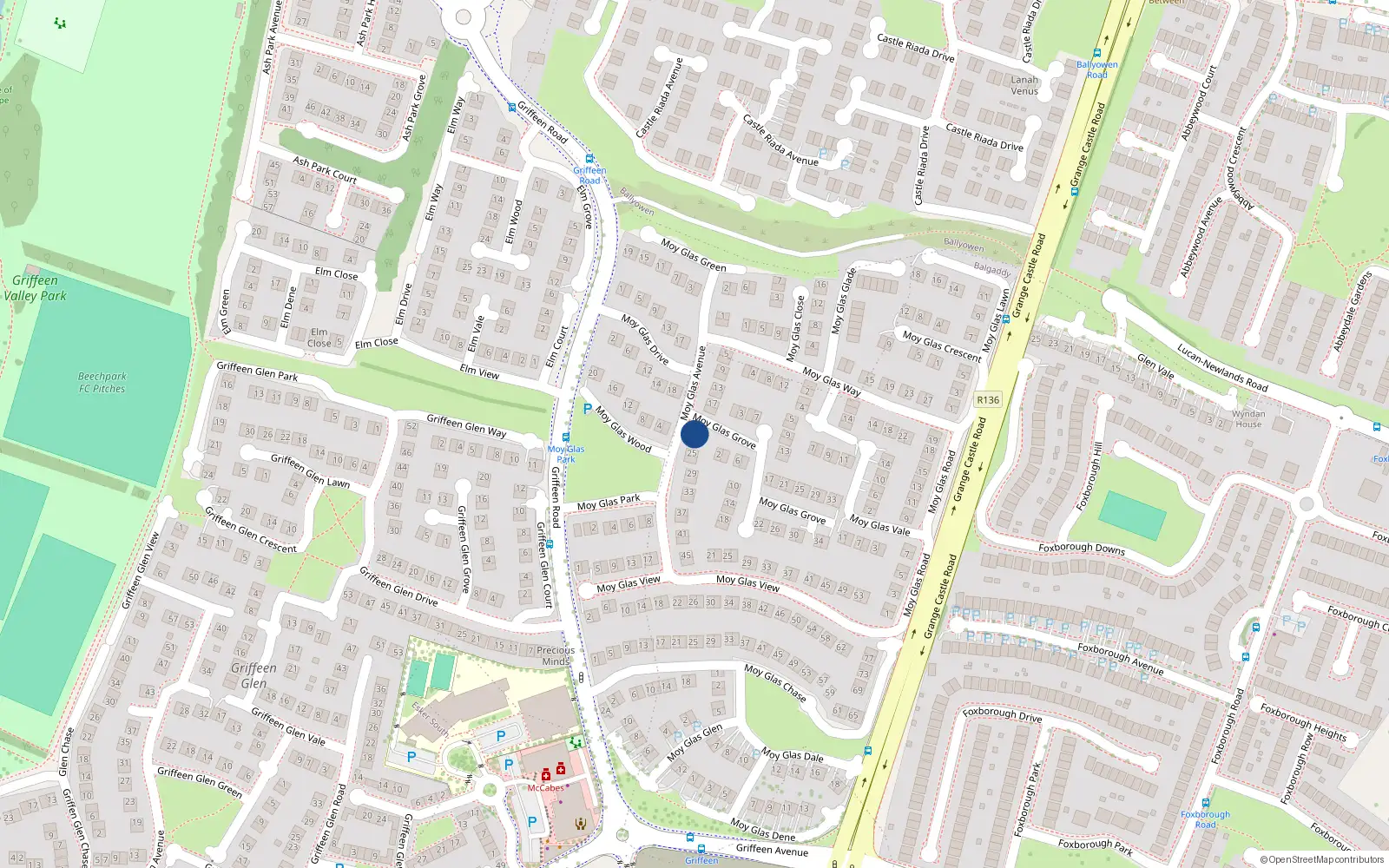 Overhead map showing the location of 21 Moy Glas Avenue, Lucan
