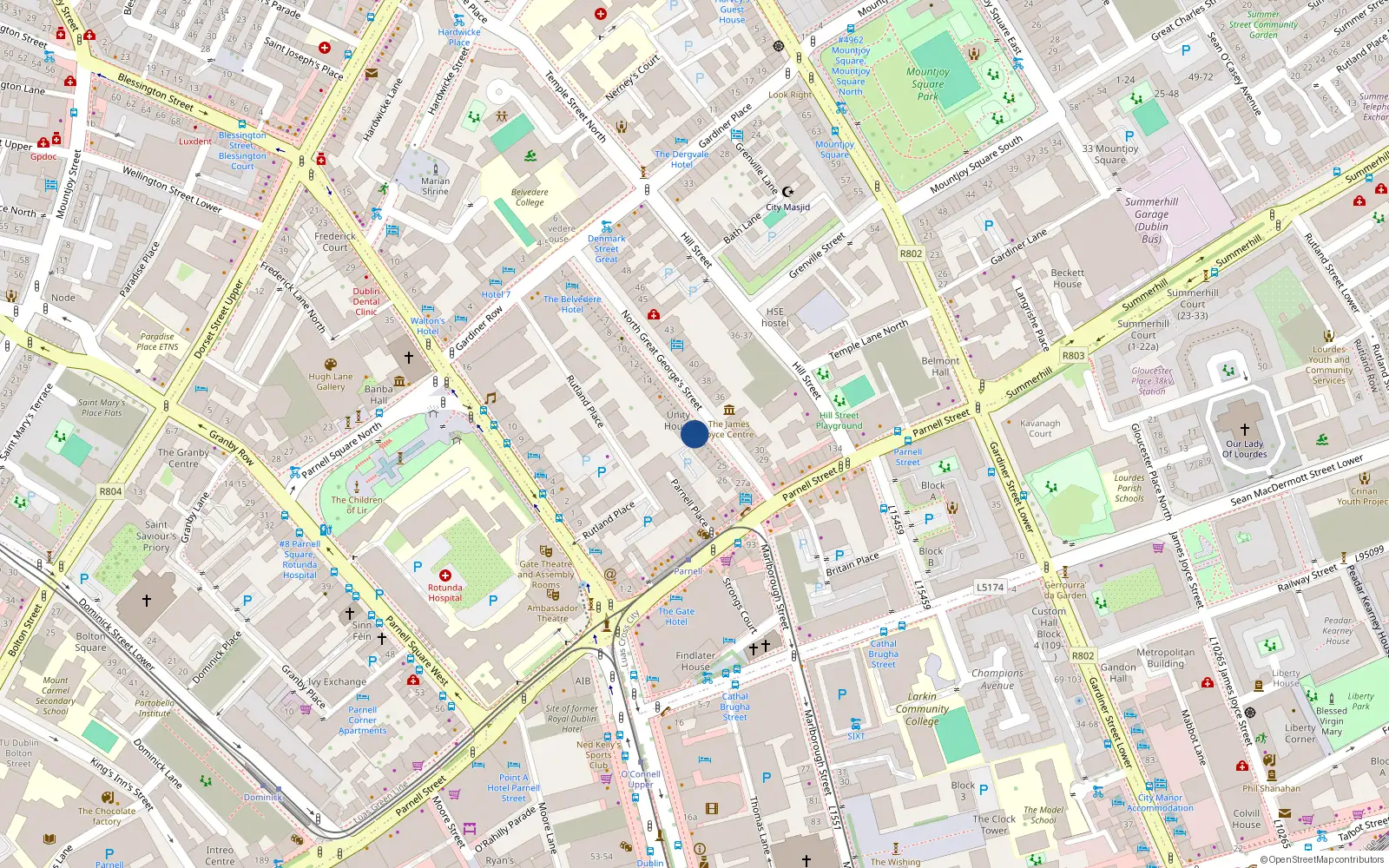 Overhead map showing the location of 21 North Great Georges Street, Dublin 1, D01kc60