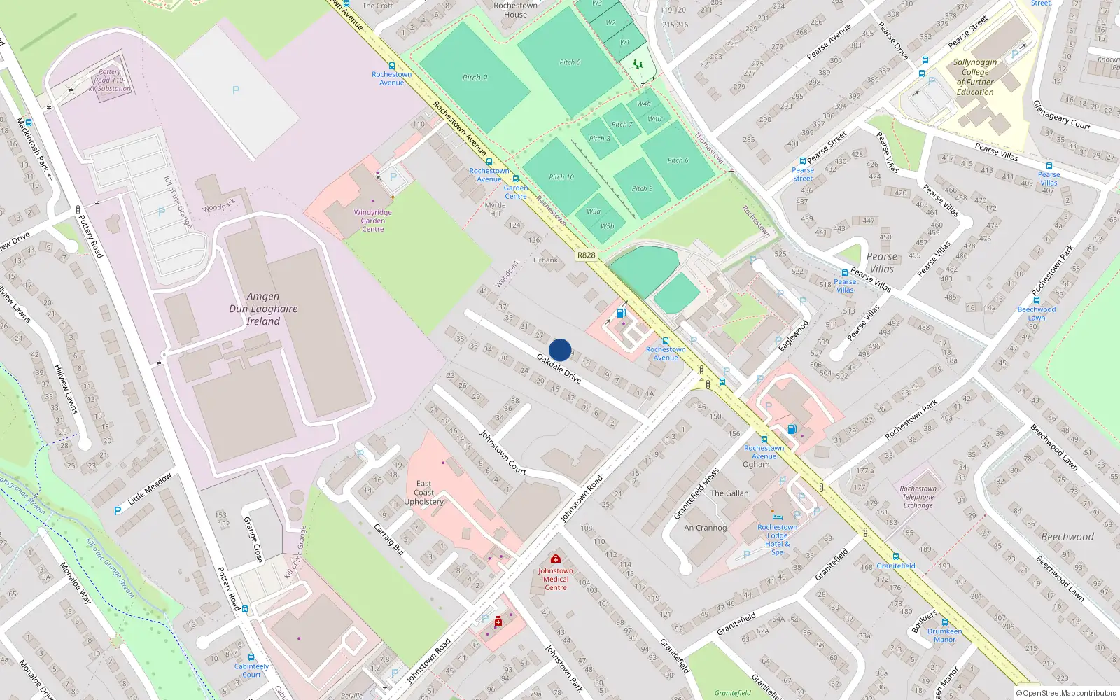 Overhead map showing the location of 21 Oakdale Drive, Dun Laoghaire, Dublin