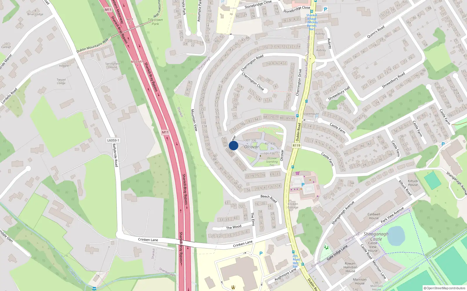 Overhead map showing the location of 21 Olcovar, Dublin