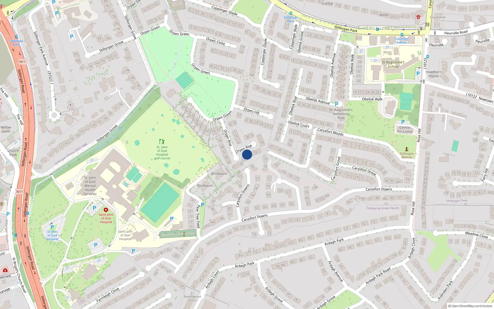 Overhead map showing the location of 21 Orpen Rise, Stillorgan Grove, Stillorgan