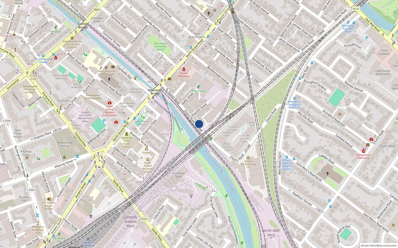 Overhead map showing the location of 21 Ossory Road, North Strand, Dublin 3