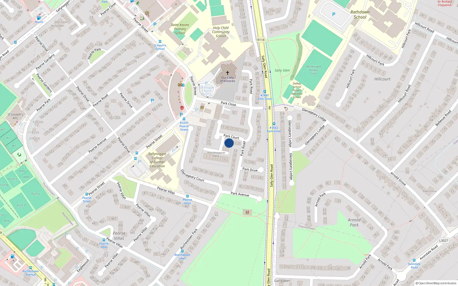 Overhead map showing the location of 21 Park Court, Glenageary Heights, Glenageary