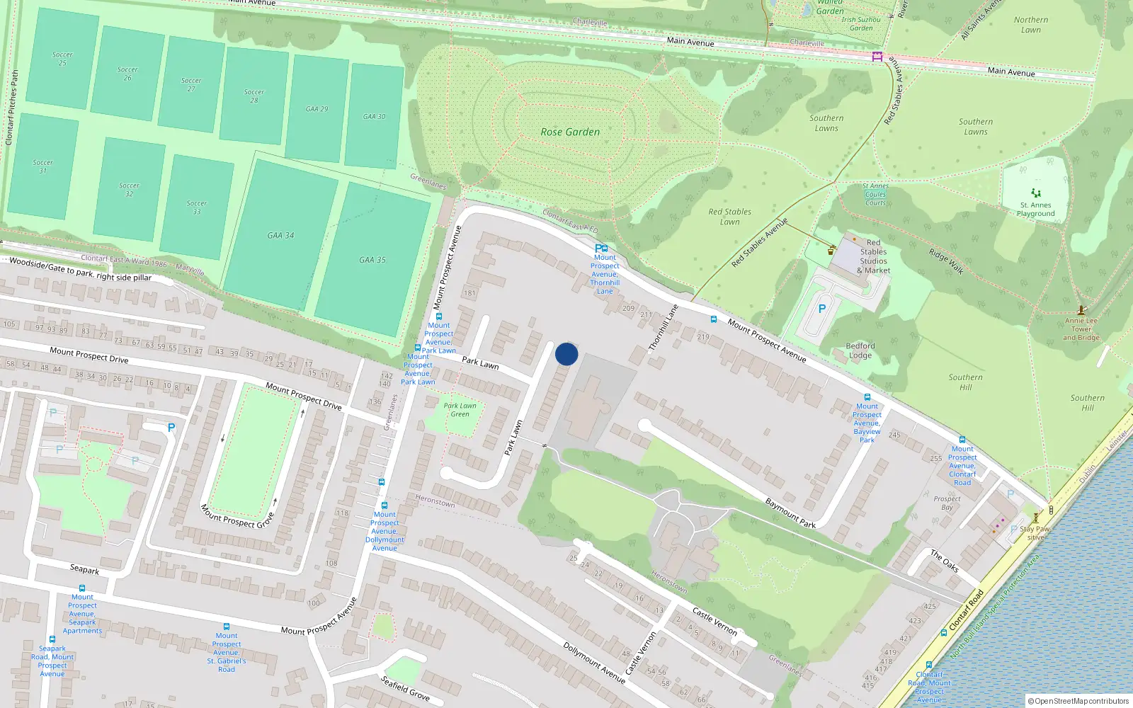 Overhead map showing the location of 21 Park Lawn, Clontarf, Dublin 3