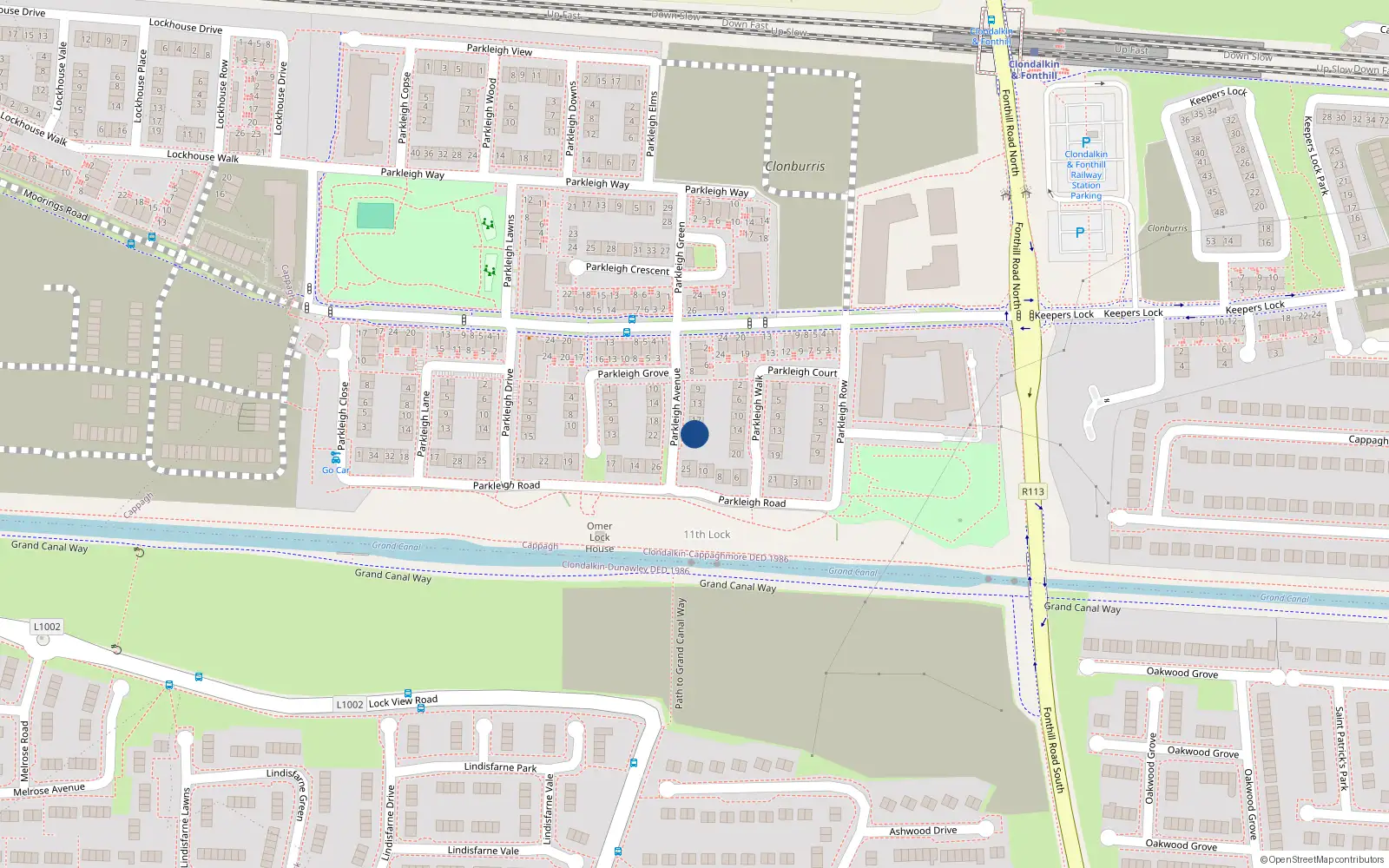 Overhead map showing the location of 21 Parkleigh Avenue, Dublin 22