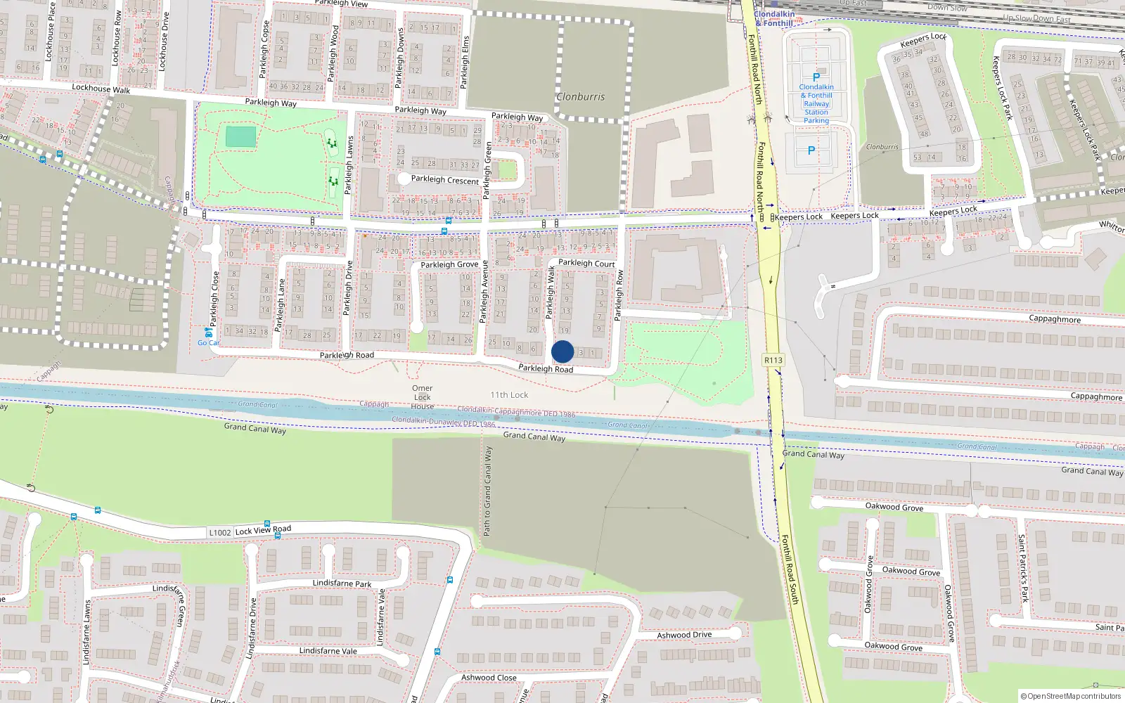 Overhead map showing the location of 21 Parkleigh Walk, Dublin 22