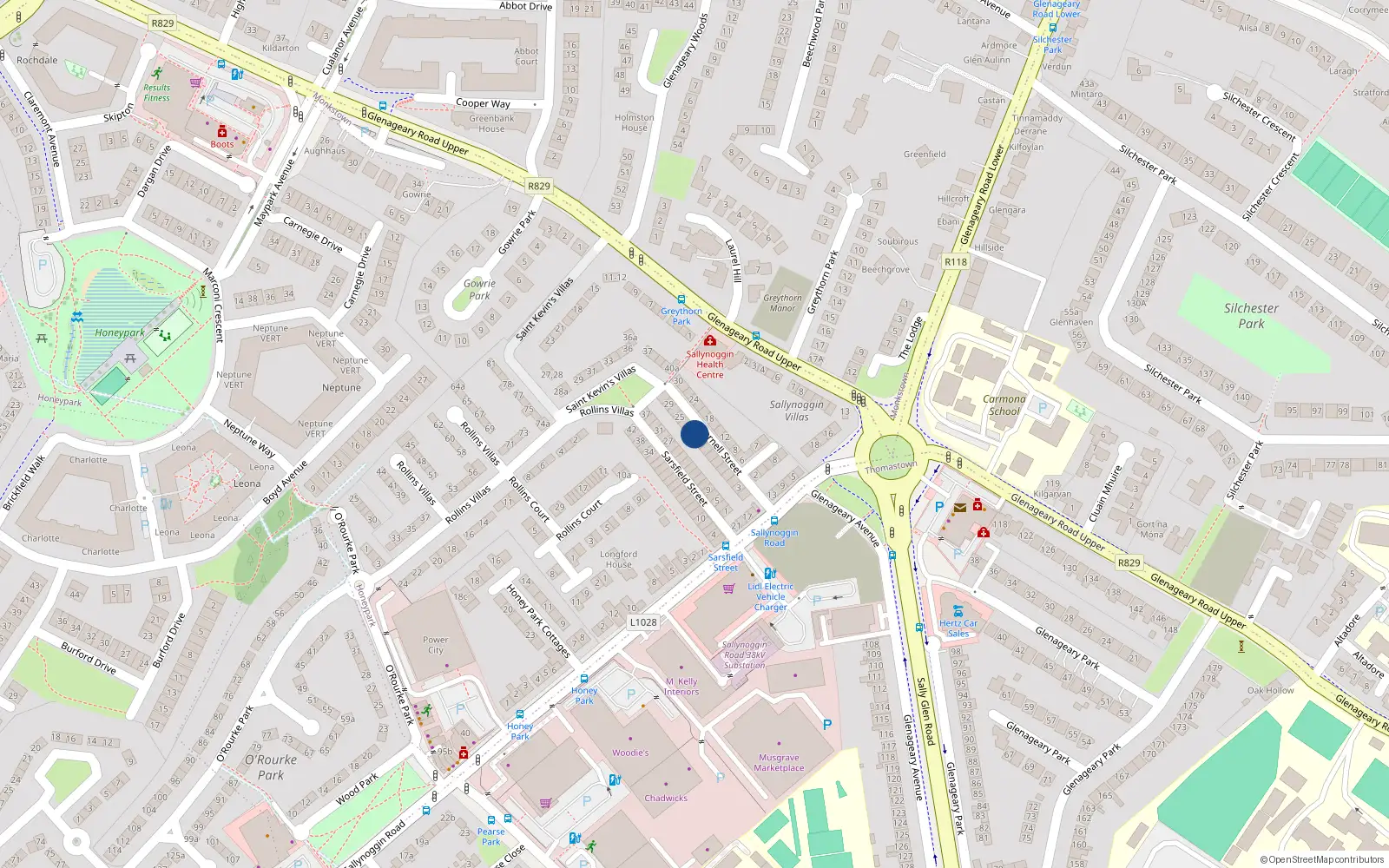 Overhead map showing the location of 21 Parnell Street, Sallynoggin