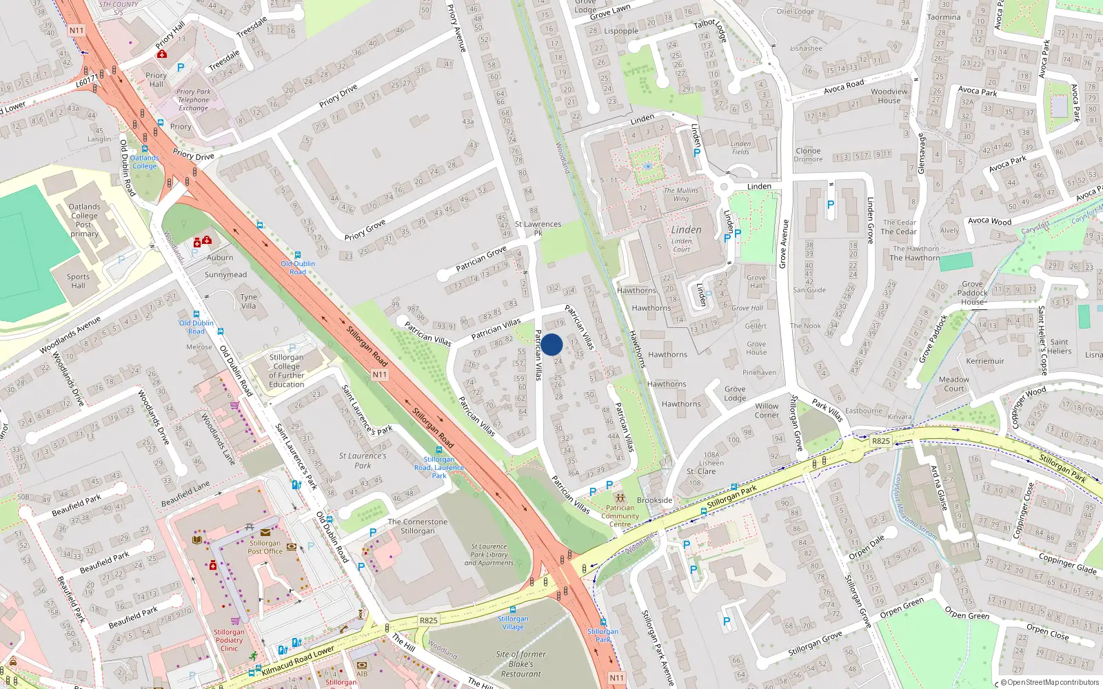 Overhead map showing the location of 21 Patrician Villas, Dublin