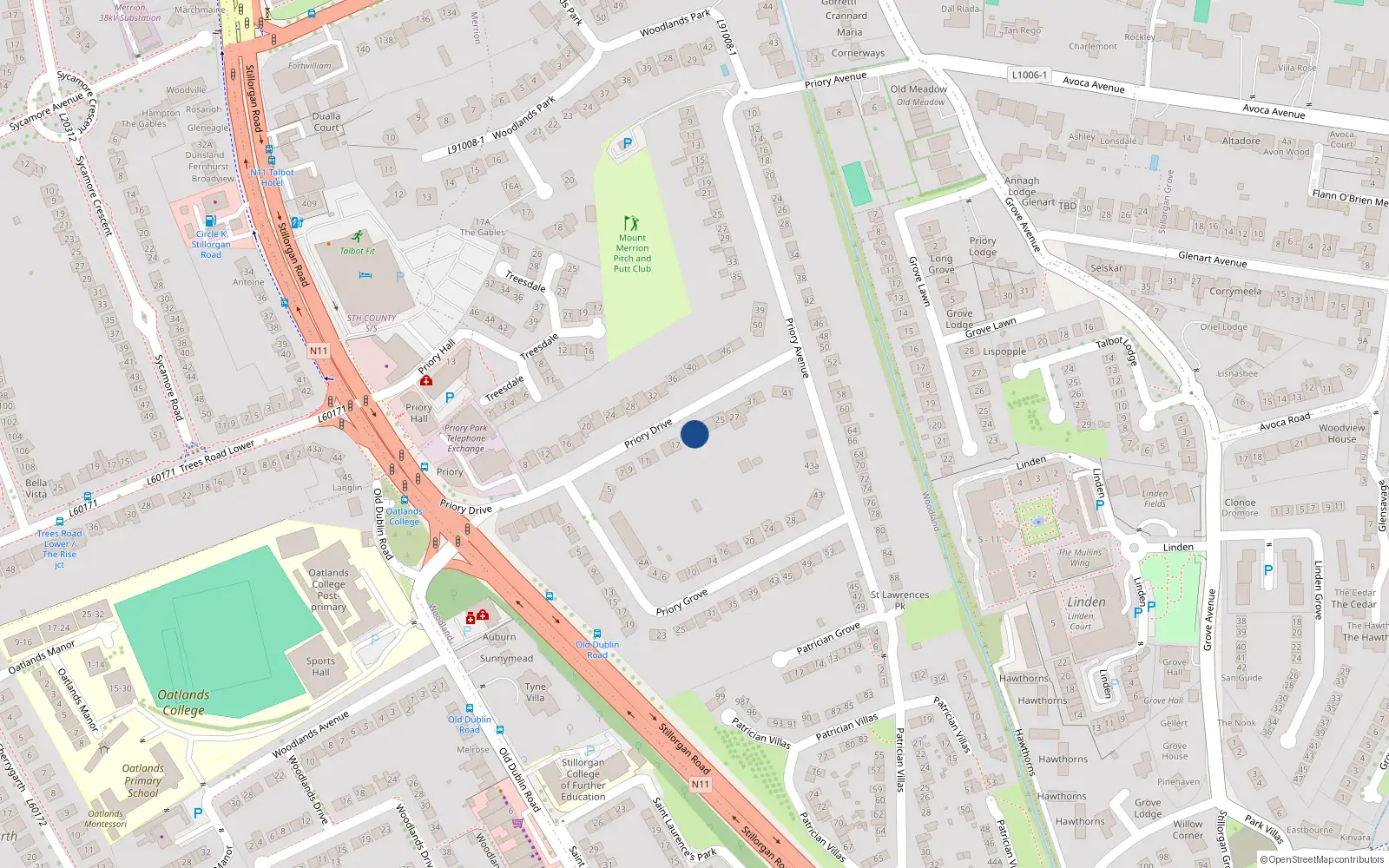 Overhead map showing the location of 21 Priory Drive, Stillorgan, Co Dublin