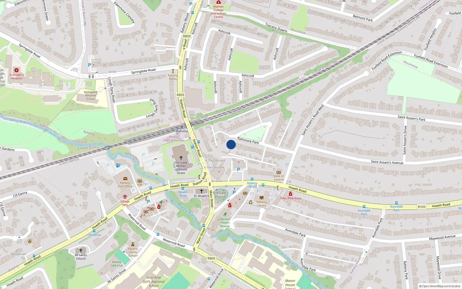 Overhead map showing the location of 21 Rathmore Park, Raheny, Dublin 5