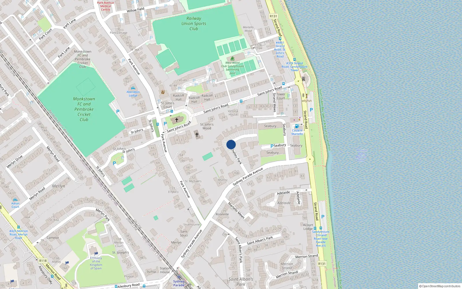 Overhead map showing the location of 21 Richelieu Park, Dublin