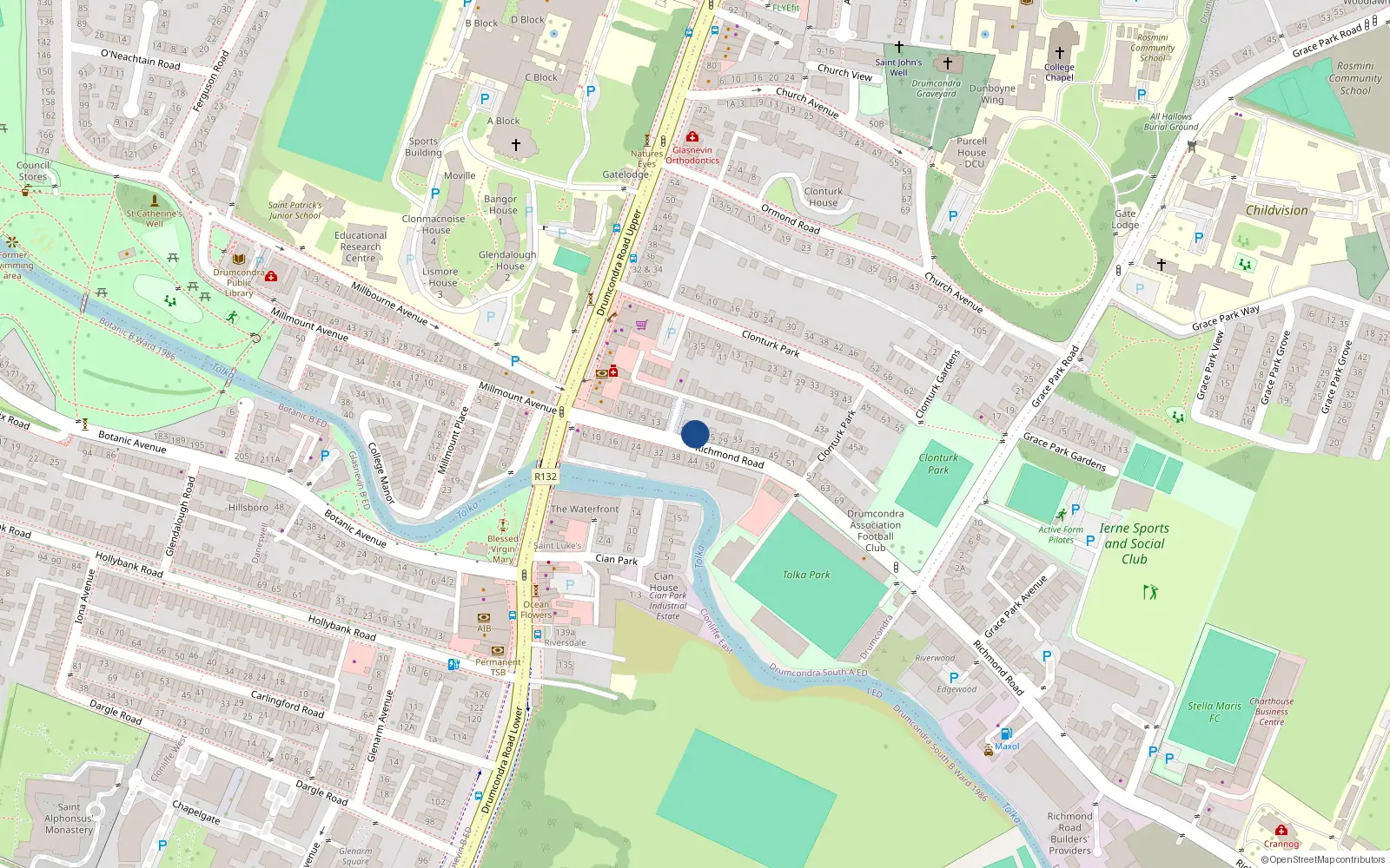 Overhead map showing the location of 21 Richmond Road, Drumcondra, Dublin 3