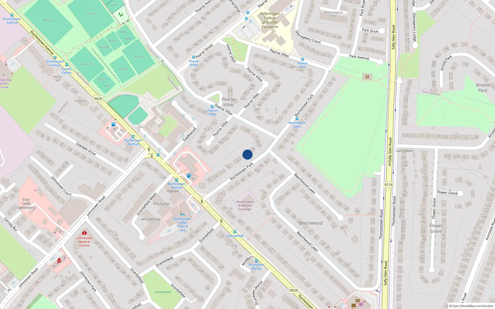 Overhead map showing the location of 21 Rochestown Park, Sallynoggin