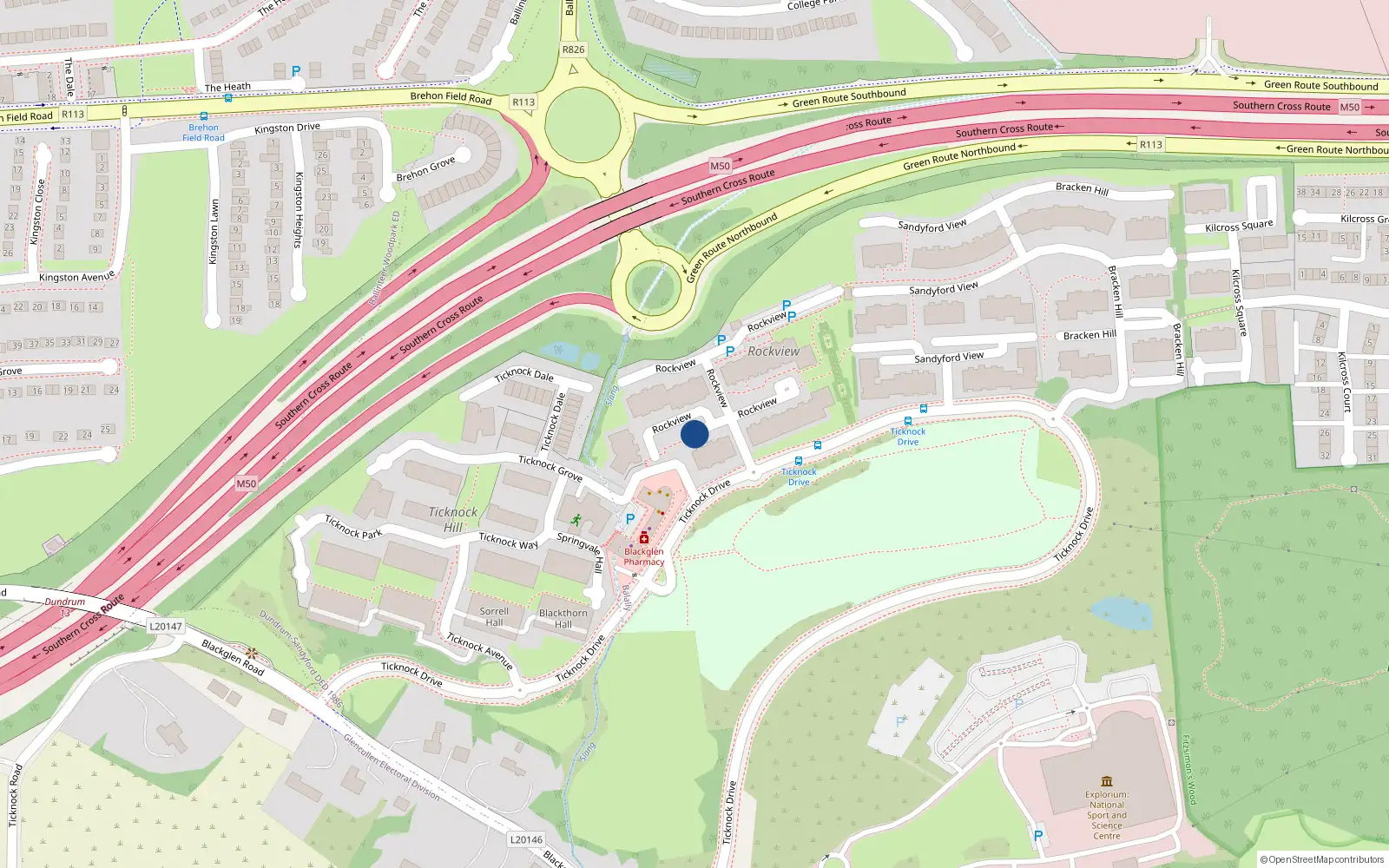 Overhead map showing the location of 21 Rockview, Sandyford